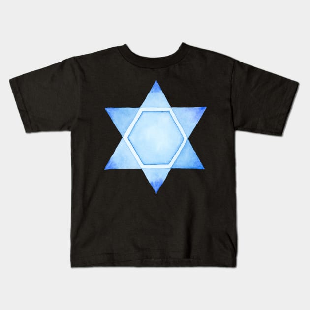 STAR OF DAVID in Blue Watercolor Kids T-Shirt by VegShop